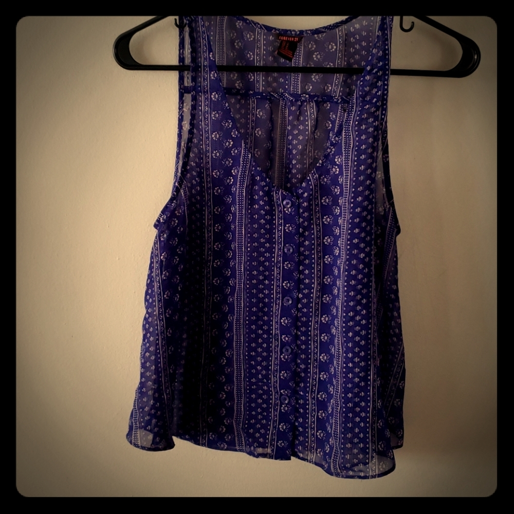 Sheer blue and white tank